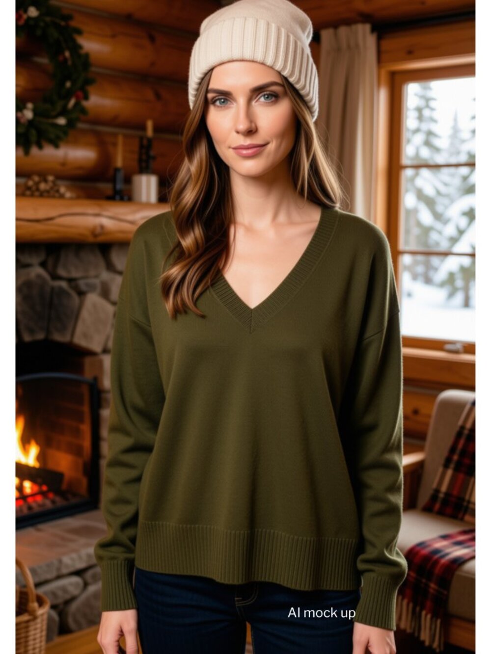 Gap Olive Green V-Neck Sweater Size M
